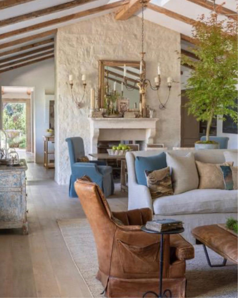 Patina Farm living room with French farmhouse and European country style design by Brooke Giannetti. #patinafarm #livingroom #frenchfarmhouse