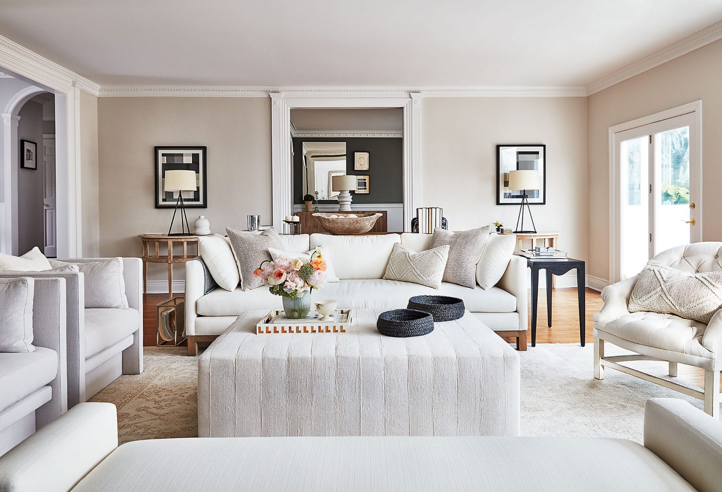 Modern Living Room White Walls Dark Floor