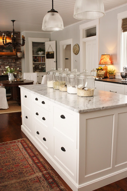 Benjamin Moore Horizon paint color on walls of a classic New England kitchen by For the Love of a House.