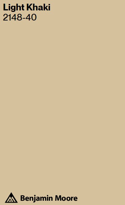 Benjamin Moore Light Khaki paint color swatch. #bmlightkhaki #khakipaintcolors