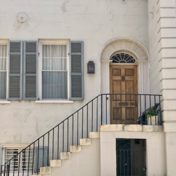 In the Battery area of Charleston, beautiful antebellum mansions with charming gardens, gates, and colorful front doors inspire with their curb appeal - Hello Lovely Studio