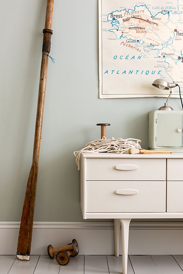 Farrow and Ball Light Blue paint color in a seaside tranquil room.