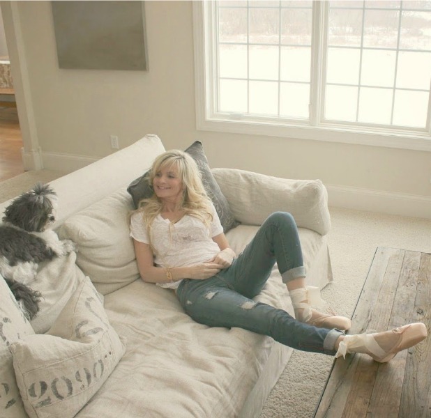 Michele and Bella in a serene living room with Belgian linen - Hello Lovely Studio.