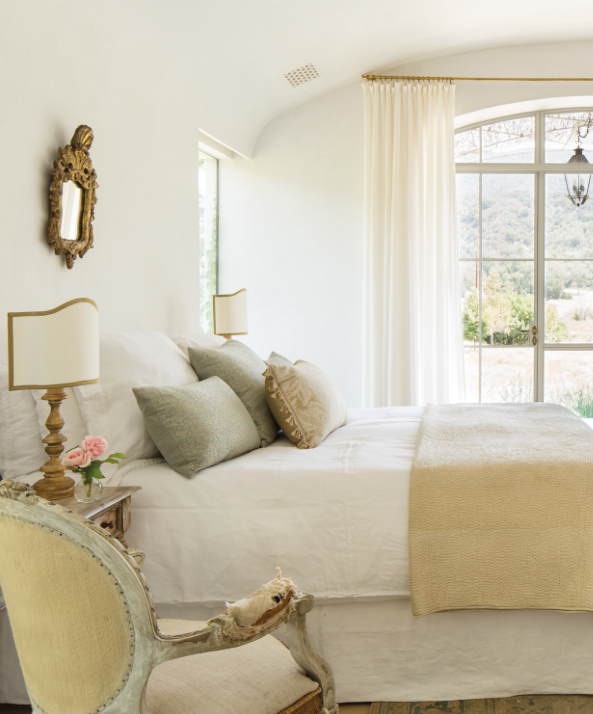 Patina Farm master bedroom by Giannetti Home is a study in European country elegance with California organic simplicity. Photo: Velvet and Linen.