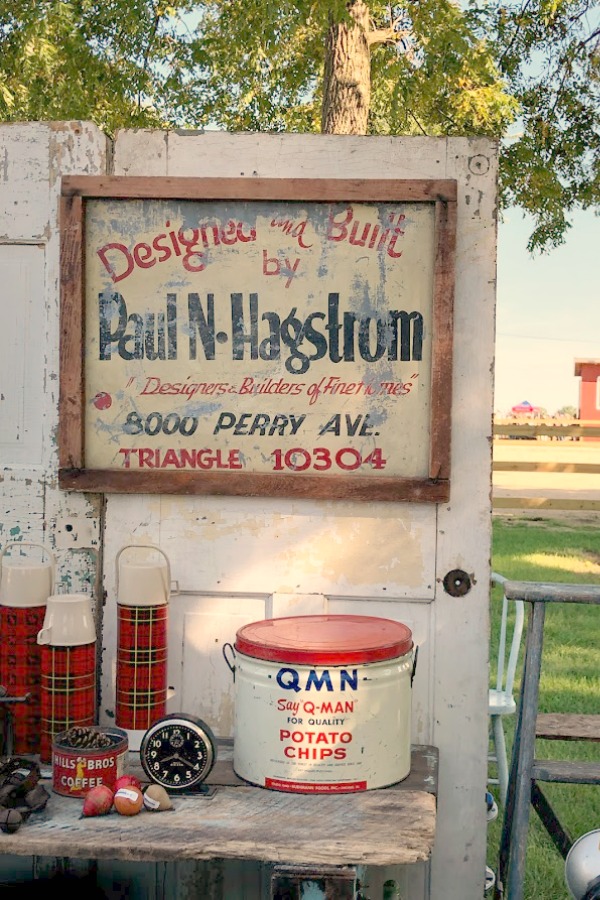 Vintage signage! Autumn inspiration, Fall farmhouse style decor, vintage wares, and handmade treasures mingle at Main Street Market (Urban Farmgirl) in Belvidere, Illinois - Hello Lovely Studio. #fleamarket #farmhousestyle #vintage #junkin