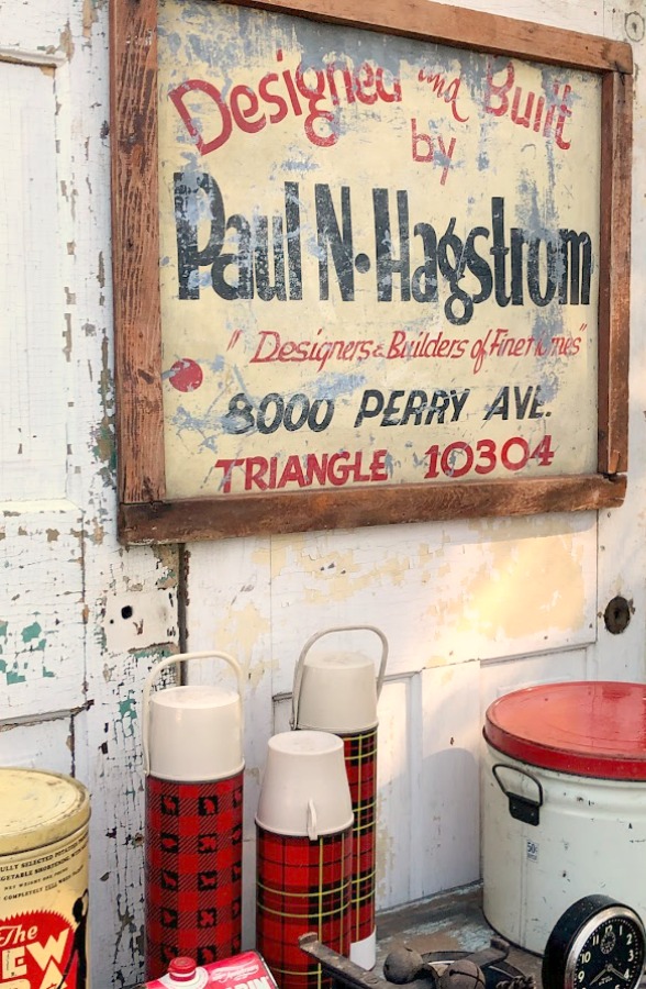 Vintage signage! Autumn inspiration, Fall farmhouse style decor, vintage wares, and handmade treasures mingle at Main Street Market (Urban Farmgirl) in Belvidere, Illinois - Hello Lovely Studio. #fleamarket #farmhousestyle #vintage #junkin