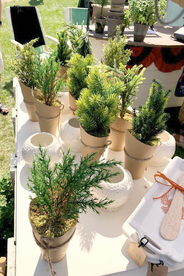 Potted greenery. Come discover rustic fall decorating ideas in this photo gallery with ideas and resources! Vintage style, farmhouse decor, and junkin paradise in the fall - Main Street Market (Urban Farmgirl) in Belvidere, IL - Hello Lovely Studio. #fleamarket #vintage #farmhouse #countrydecor #midwest
