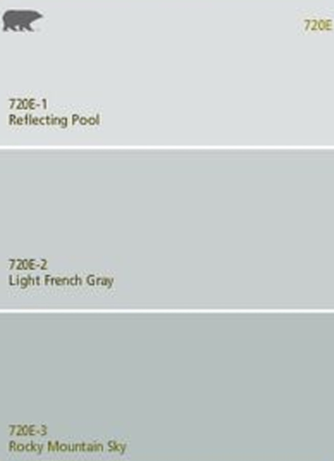 Behr Light French Gray paint swatch with a lighter and darker shade as well. #behrlightfrenchgray #graypaint #paintcolors #bluegray #frenchcountry #interiordesign