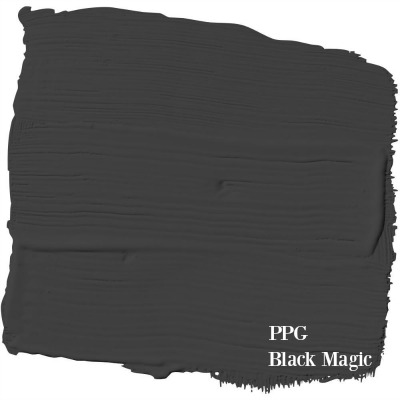 PPG Black Magic paint color is a gorgeous black used by Leanne Ford (HGTV's Restored by the Fords). #interiordesign #paintcolors #bestblack #blackpaint #leanneford