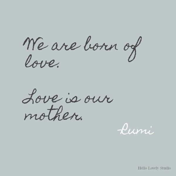 We are born of love...Rumi's gorgeous honey-like words to soothe the soul on Hello Lovely Studio. #inspirationalquote #Rumi #poetry