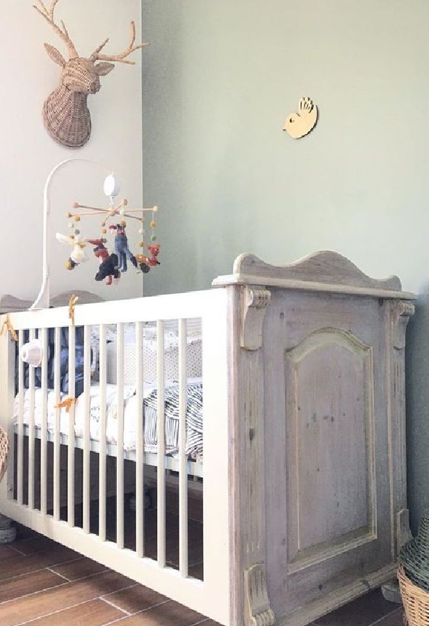 Farrow & Ball Blue Gray paint color in a nursery. #farrowandballbluegray #paintcolors #greypaint #nursery