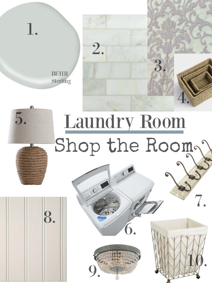 Shop for the serene decor and design elements in this laundry room makeover by Hello Lovely Studio.