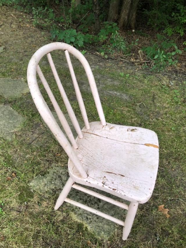 A shabby chic pink painted chair I dragged home from an estate sale - Hello Lovely Studio.