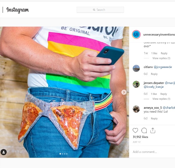 Funny invention: pizza fanny pack.