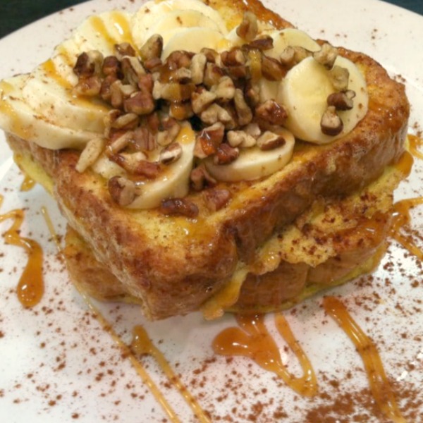 Pumpkin spiced French toast with Amaretto Sauce by Marilyn's Treats.
