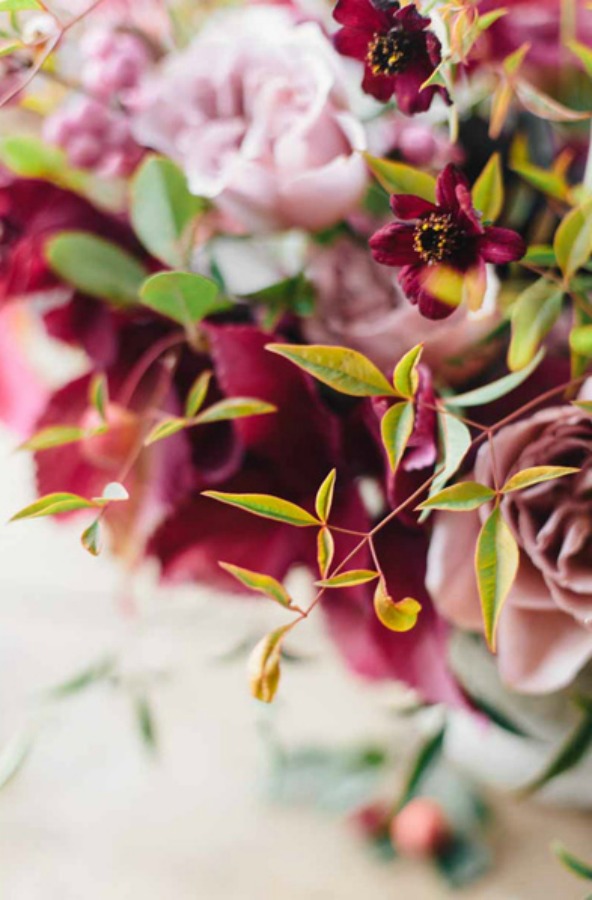 Gorgeous fall wedding floral arrangement by Sarah Winward - photo by Kate Osborne. #pinkflorals #fallflorals #floralarrangement #centerpieces