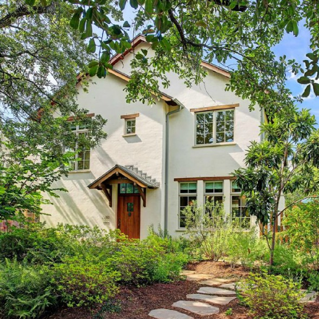 Front exterior of a magnificent Modern Belgian traditional Houston home by architect Kelly Cusimano and crafted by Marcellus Barone of Southampton Homes. #belgianartchitecture