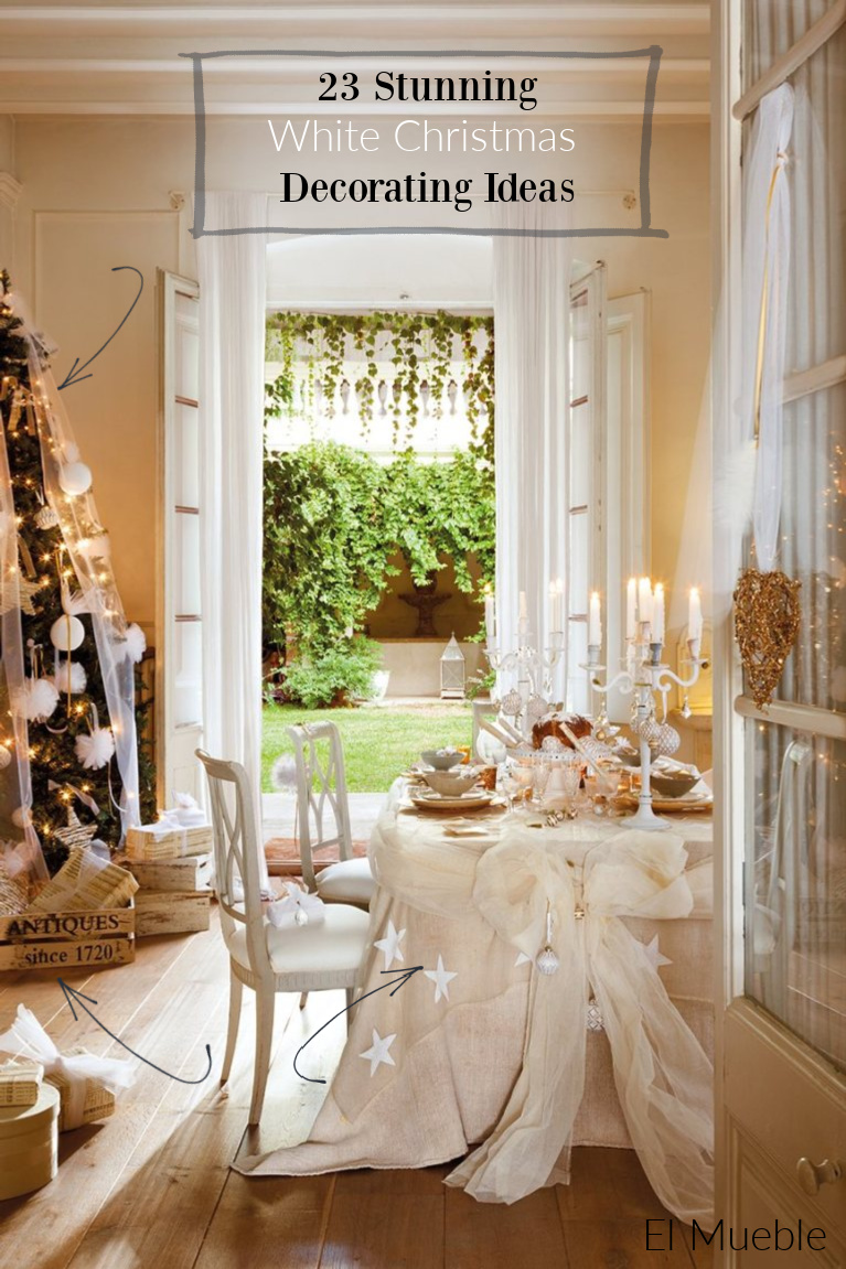 23 Stunning White Christmas Decorating Ideas from a French Nordic style home (photo: El Mueble). #frenchchristmas #whitechristmas #christmasdecor #frenchnordic #frenchfarmhouse #holidaydecorating