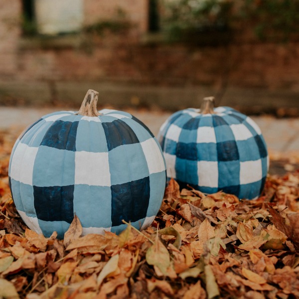 When you want to paint your pumpkin plaid or with buffalo checks for a whimsical look that works so well with farmhouse and country decor, see this inspiration from Kelly in the City. #pumpkins #DIY #plaid #buffalochecks #farmhousedecor