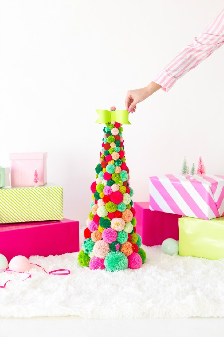 Sweet and cheerful pom pom Christmas tree in bright vivid colors - Awwsam.