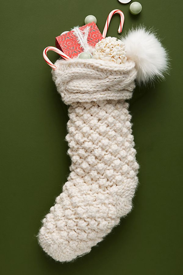 Fisherman sweater stocking - a cozy white Christmas addition to the holiday mantel. #christmasdecor #stockings #fishermansweater #whitechristmas