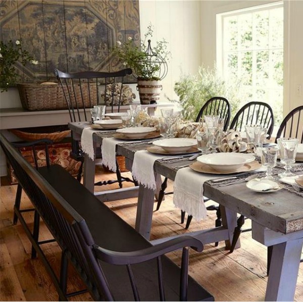 Nora Murphy's 1767 Connecticut farmhouse with beautifully designed relaxed and classic interior design. #noramurphy #farmhousestyle #interiordesign #historicfarmhouse #diningroom