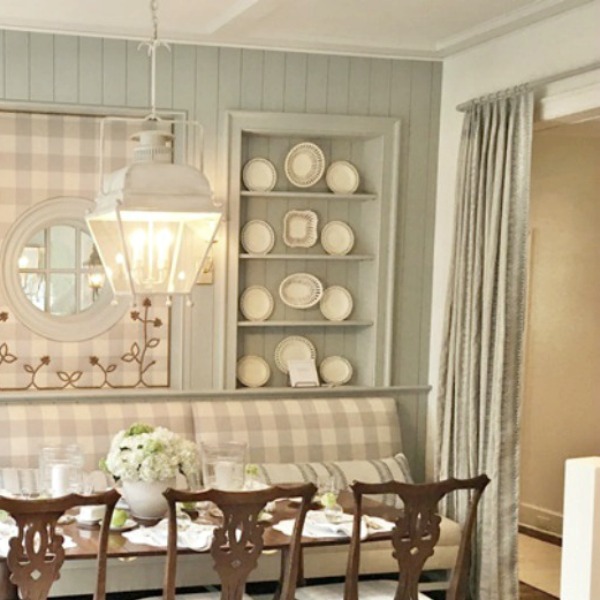 Farrow & Ball Light Blue painted cabinetry in a stunning traditional kitchen in the Southeastern Farrow & Ball Light Blue paint color on cabinets in kitchen. Southeastern Designer Showhouse 2017 - Atlanta Homes & Lifestyles. #farrowandballlightblue #lightbluepaint