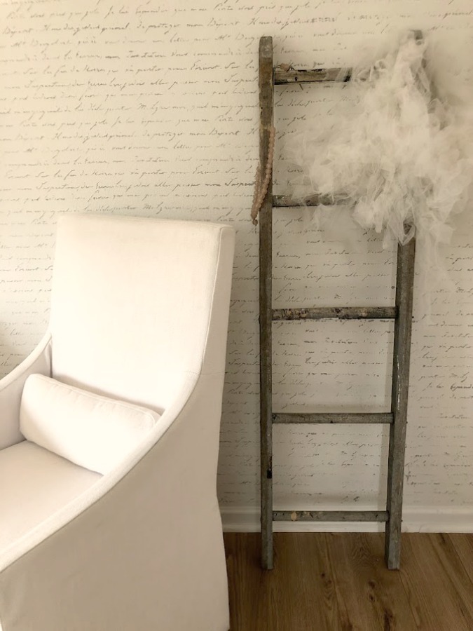My white studio with Belgian style linen chairs and European country style - Hello Lovely Studio. #whitelinen #serenedecor