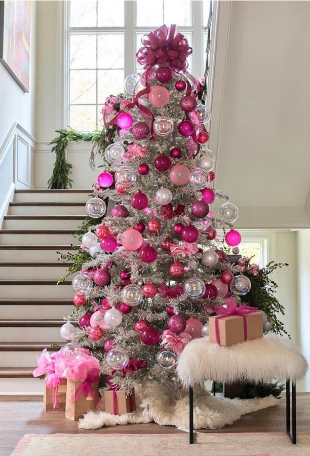 Atlanta Home for the Holidays Showhouse Christmas tree decorated in pinks! #christmastree #pinkchristmas #holidays