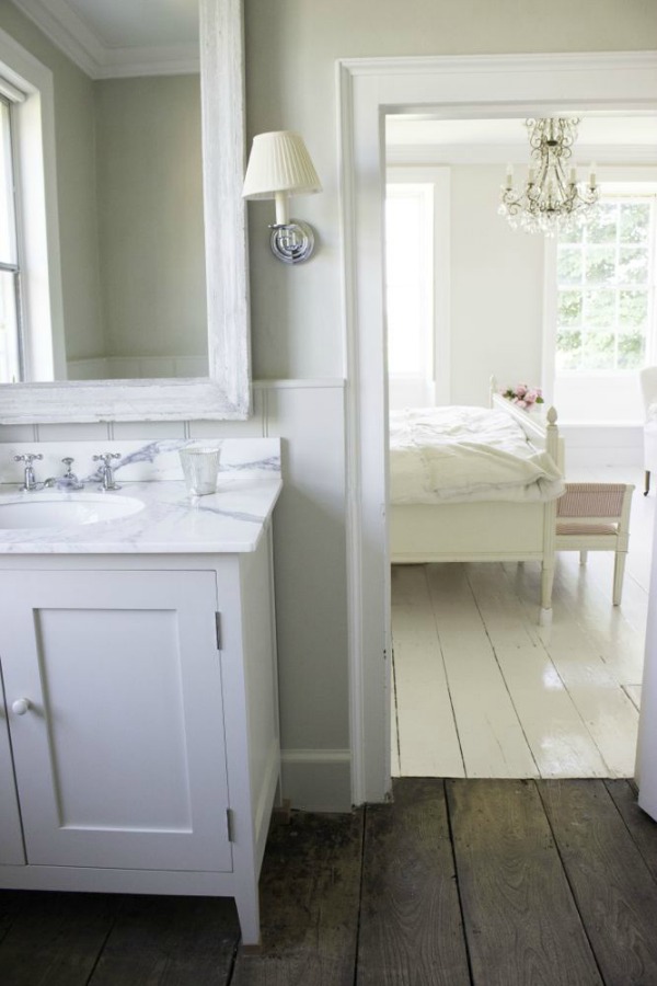 Bathroom - Charming white Scandinavian style cottage interiors in a property called the Hatch (Beach Studios) near London. #scandinavianstyle #cottage #interiordesign #whitedecor