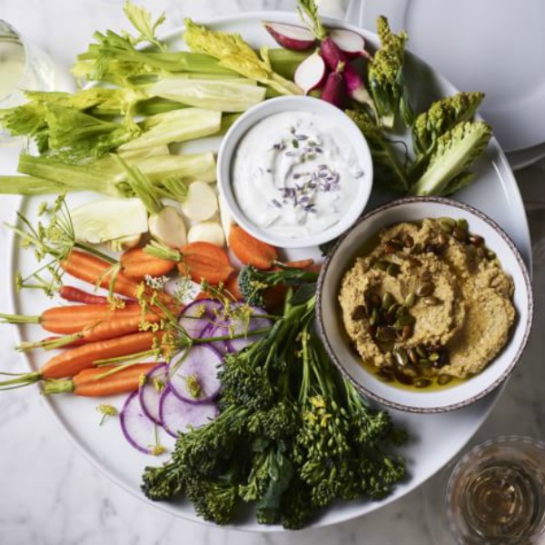 Crudites and dip platter for Thanksgiving - Williams Sonoma. #thanksgivingmenu #appetizer #crudites