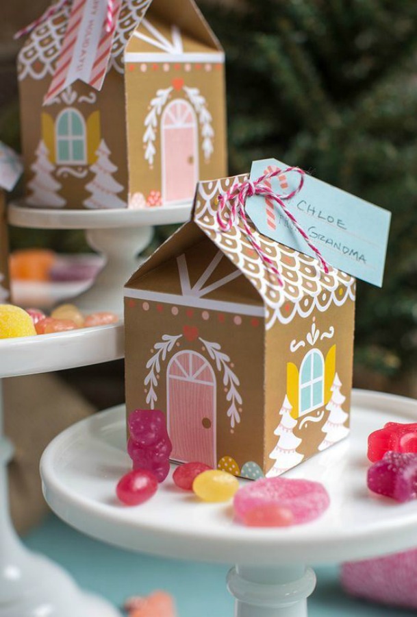 Gingerbread house box diy is a sweet way to package holiday goodies and Christmas cookies for gifts! #gingerbreadhouse #giftbox #christmasdiy