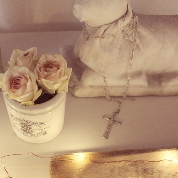 Marble lamb and vintage English crock with roses - Hello Lovely Studio.