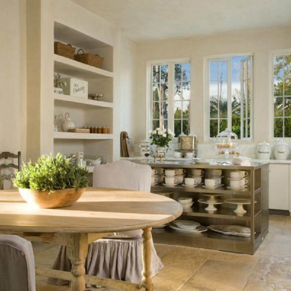 French country farmhouse kitchen with design by Pamela Pierce, architecture by Reagan Andre, and construction by MDD. Come score ideas for a Timeless and Tranquil European Country Inspired Look. #europeancountry #interiordesign #frenchcountry