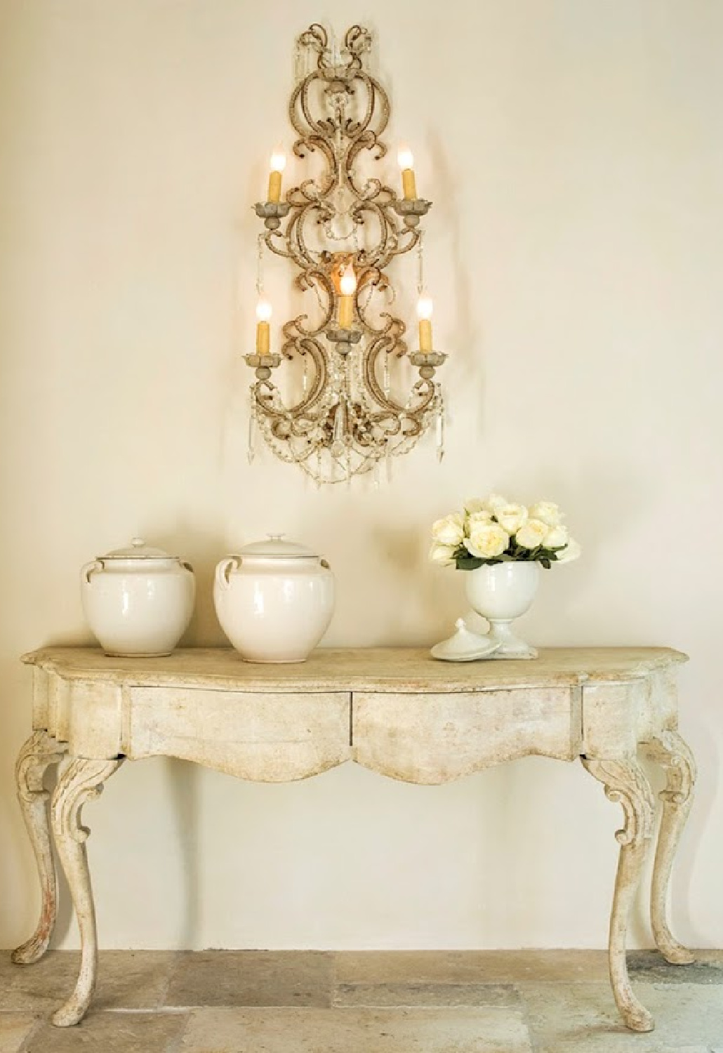 Pamela Pierce designed vignette. Come score ideas for a Timeless and Tranquil European Country Inspired Look. #europeancountry #interiordesign #frenchcountry