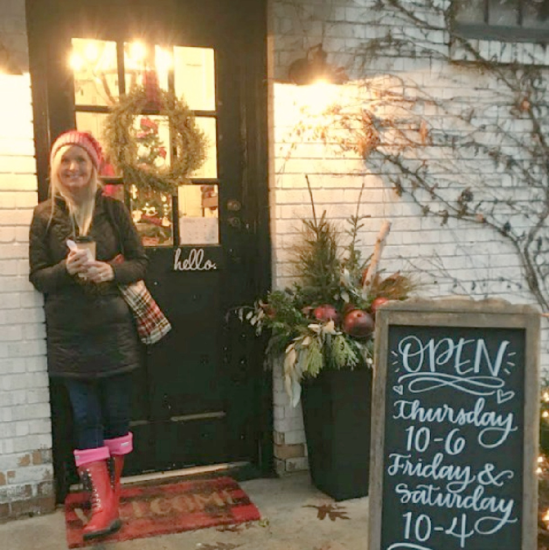 Hello Lovely's Michele at Urban Farmgirl during the holidays, 2019.