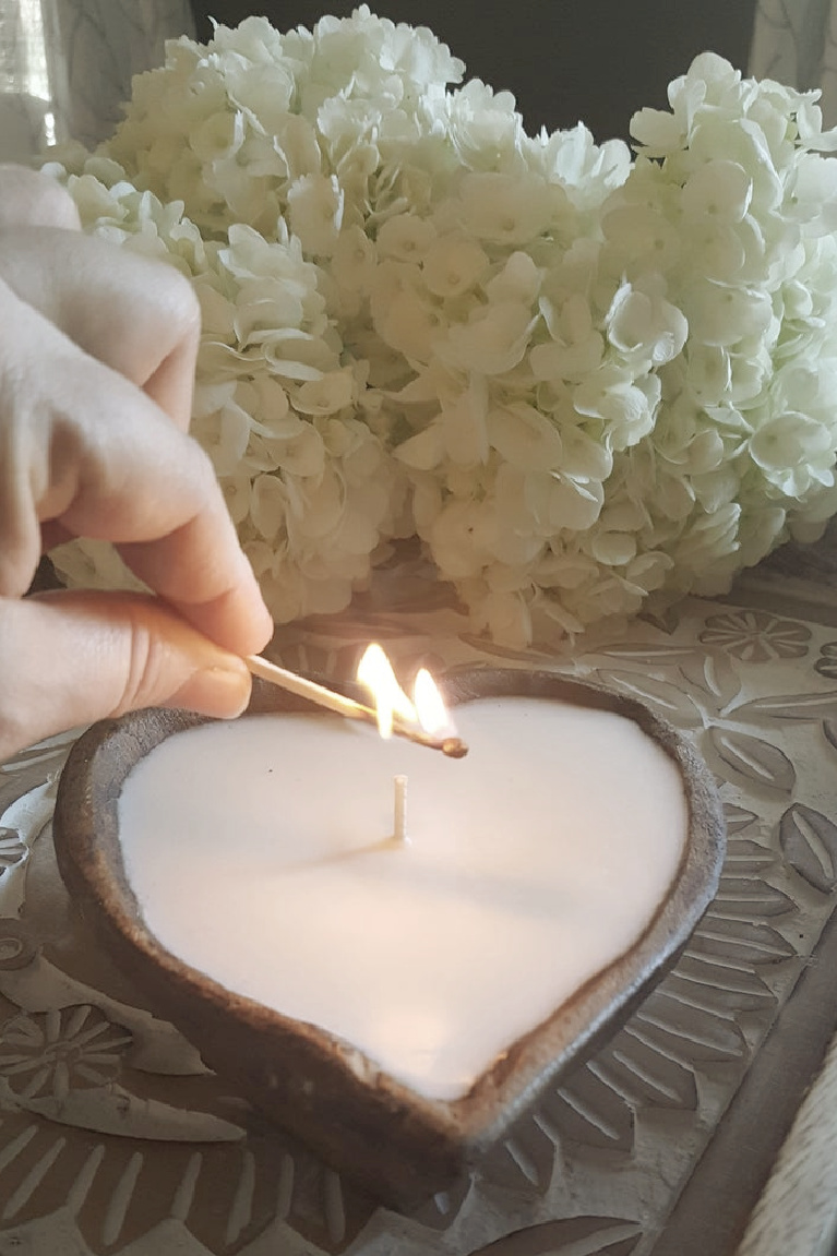 Heart shaped candle in wooden dough bowl - LiveYoungCandleCo on etsy.