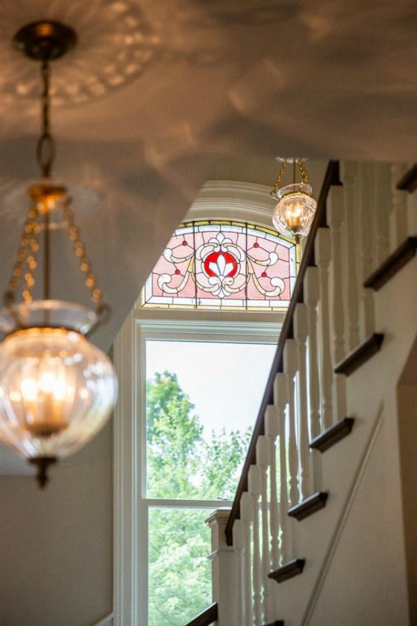 Beautiful stained glass window in Architecturally magnificent Victorian style historic home tour (Beloit, WI). #victorianhome #interiordesign #hometour #homerenovation #historichome