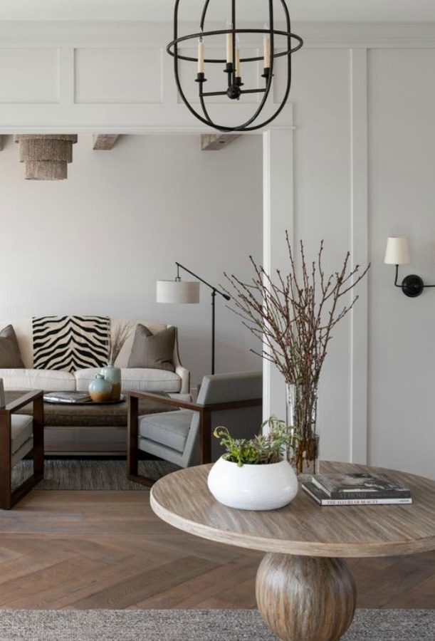 Beautiful living room with board and batten and modern farmhouse interior design by Jaimee Rose Interiors. #modernfarmhouse #interiordesign