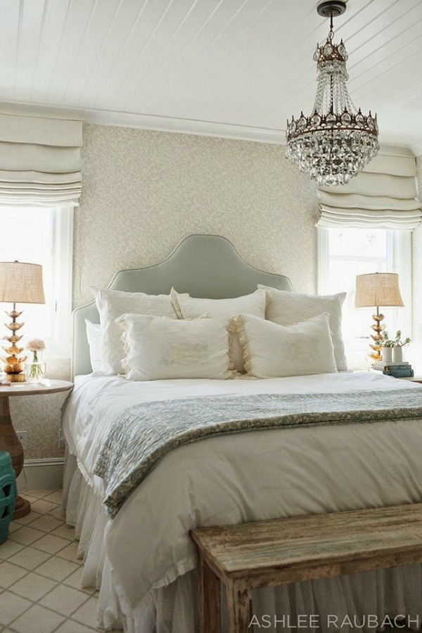 Romantic muted colors in a bedroom - Ashlee Raubach.