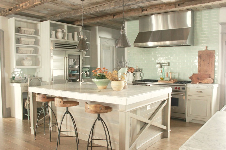 Rustic French farmhouse European country cottage with pale blues and green interiors - Decor de Provence. #frenchcountry #europeancountry #frenchfarmhouse #interiordesign #cottages