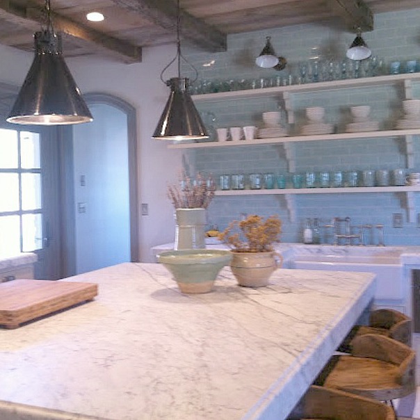 Rustic French farmhouse European country cottage with pale blues and green interiors - Decor de Provence. #frenchcountry #europeancountry #frenchfarmhouse #interiordesign #cottages
