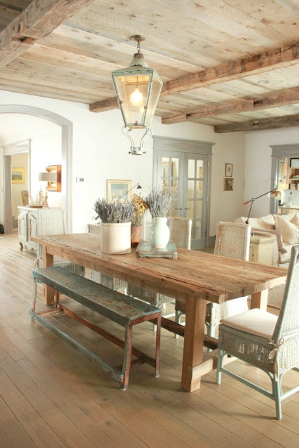 Rustic French farmhouse European country cottage with pale blues and green interiors - Decor de Provence. #frenchcountry #europeancountry #frenchfarmhouse #interiordesign #cottages
