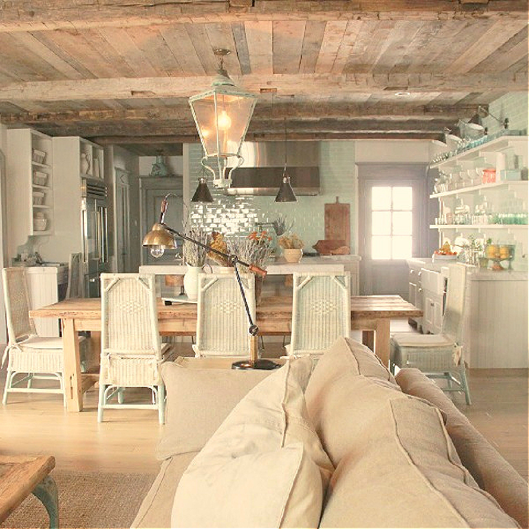 Great room in rustically elegant European country cottage - Desiree of Beljar Home and DecordeProvence. #europeancountry #cottagestyleinteriors