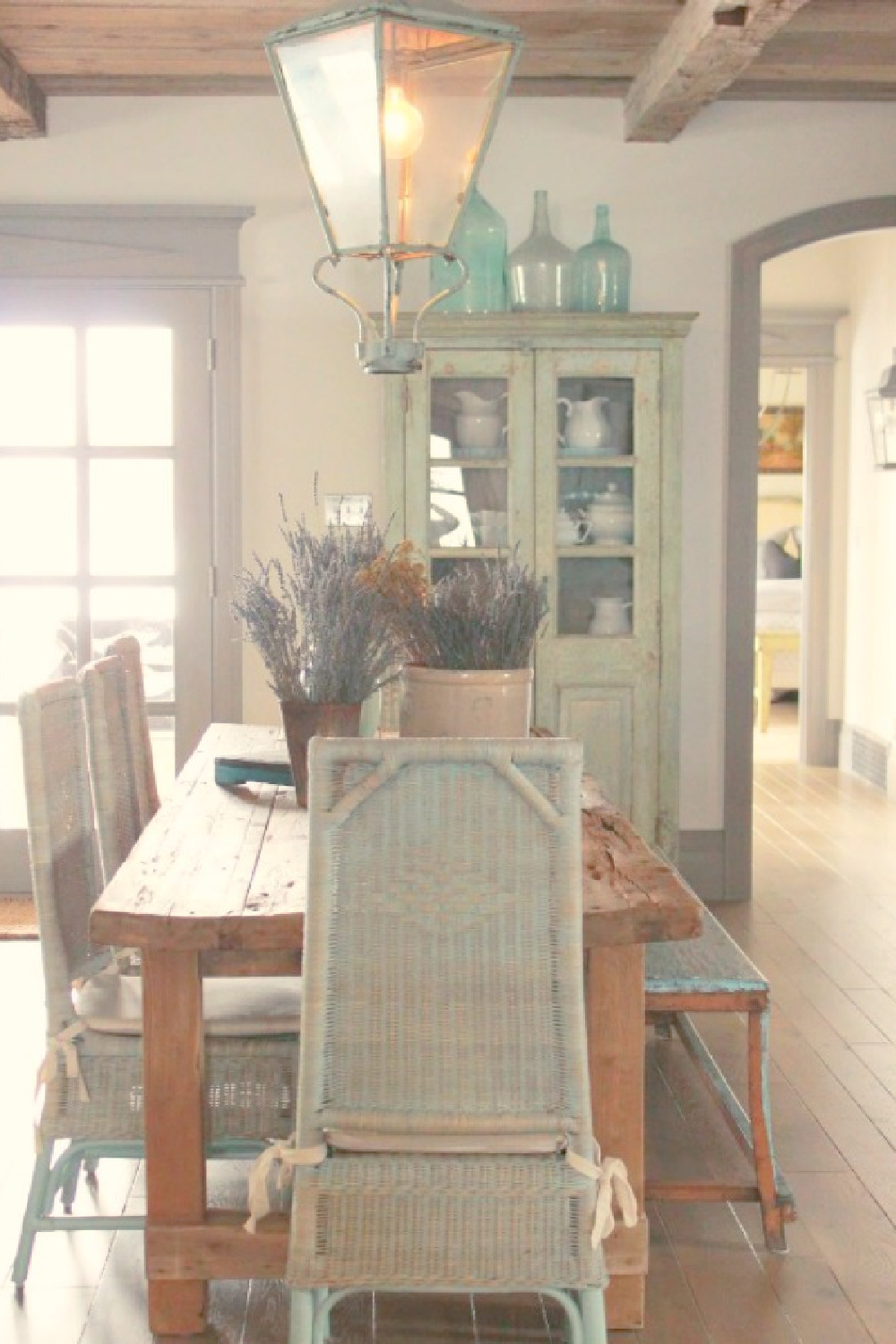 Breakfast room farm table in rustically elegant European country cottage - Desiree of Beljar Home and DecordeProvence. #europeancountry #cottagestyleinteriors