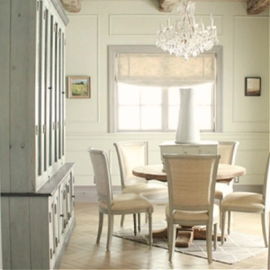 Dining room in rustically elegant European country cottage - Desiree of Beljar Home and DecordeProvence. #europeancountry #cottagestyleinteriors