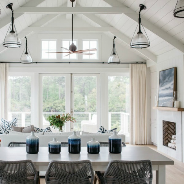 Coastal cottage white dining room with interior design by Lisa Furey. #coastalcottage #diningroom #interiordesign