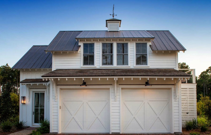 Coastal cottage board and batten architecture on garage and carriage house. Lisa Furey. #garage #coastalcottage #carriagehouse