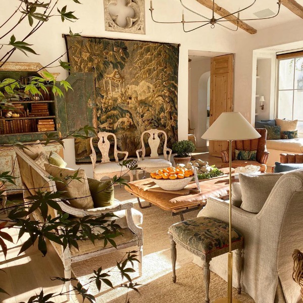 Patina Farm living room with European country antiques and reclaimed materials. #europeancountry #livingroom #giannettihome #patinafarm