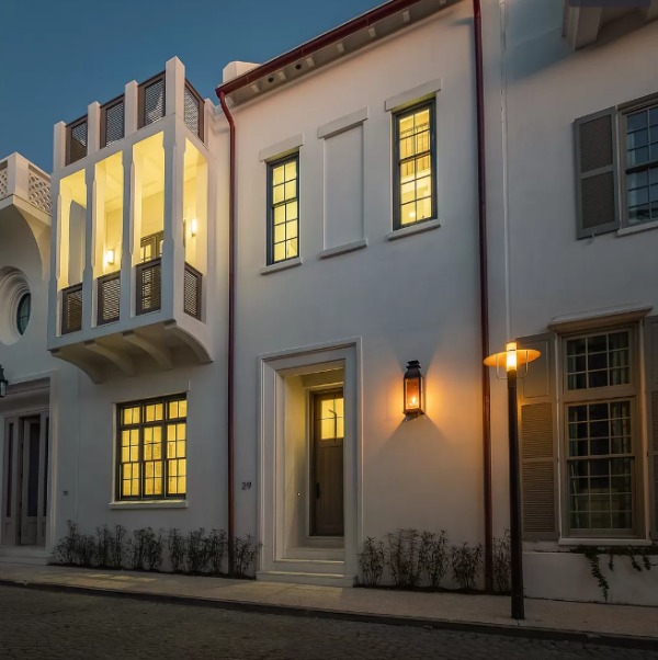 Concrete exterior of a magnificent coastal Alys Beach home by Domin Bock. #coastalhome #houseexterior #alysbeach #luxuryhome